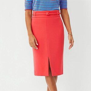 NWT Ann Taylor Belted Pencil Skirt Knee Length Coral Pink 12